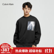 20点开始：Calvin Klein Jeans 卡尔文·克莱恩牛仔 男女情侣中性简约运动风经典字母舒适针织休闲卫衣随心选 J320555-BEH-黑色 M （建议130-150斤）