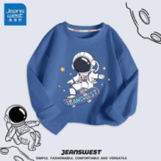 JEANSWEST 真维斯 男童长袖t恤纯棉秋装儿童秋款时尚上衣 牛仔蓝 飞行滑板 140cm