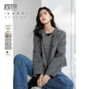 补贴购：DUIBAI 对白 绵羊毛长绒双排扣短款大衣 DDN014M