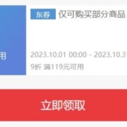 即享好券：京东 满119元享9折 部分商品券