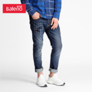 PLUS会员：Baleno 班尼路 牛仔裤男潮流磨烂补丁简约直筒长裤 01D*2件