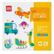 得力(deli)100张140mm*140mm带图案手工剪纸+剪刀 儿童DIY手工纸剪纸 儿童学生益智手工玩具教师节礼物74802