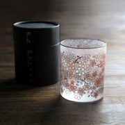 日本进口，Aderia 石塚硝子 津轻系列 S-6107 描金边樱花威士忌酒杯300mL*2个