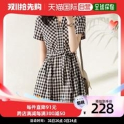 PRIVATE BEACH Privatebeach女士衬衫连衣裙黑白格子直筒五分袖宽松