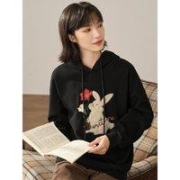 INMAN 茵曼 秋冬新款正肩时尚百搭趣味兔子图案小个子宽松连帽卫衣女清仓