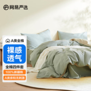 网易严选【100%新疆棉】有氧纯棉四件套A类枕套床上用品床被套罩床单纯棉 多肉青提（果绿）100%全棉 【三件套】1.2m床：1.5x2m被芯