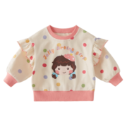JELLYBABY宝宝波点衣服秋季儿童甜美上衣女孩秋装潮卫衣女童春秋款 杏色 110