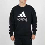 限尺码：adidas 阿迪达斯 圆领卫衣男装上衣长袖跑步大logo运动休闲套头衫
