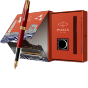 派克（PARKER）高端签字钢笔 商务办公男女生日学生练字书法教师节礼物 卓尔山茶红金夹墨水笔+北京礼盒