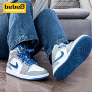 耐克（NIKE）bebe8 AJ1 AIR JORDAN 1 MID 乔1 男女子中帮休闲运动篮球鞋 灰白蓝DQ8423/DQ8426-014 39