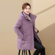 雪中飞 精致冬季经典防寒保暖时髦中式盘扣妈妈装连帽长款女式羽绒服