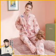 FENTENG 芬腾 300g秋冬V领保暖长袖甜美家居服女睡衣套装