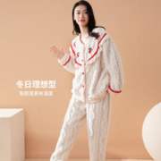 GUJIN 古今 冬季加绒加厚保暖珊瑚绒睡衣女士家居服套装