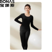 宝娜斯（BONAS）配饰新款德绒家居套装保暖套装秋冬款女紧身圆领 SKM新德绒-黑色 XL(体重110-125)
