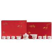 金镶玉 功夫茶具套装 羊脂玉白瓷描金茶具过节生日送礼品 如鱼得水套装