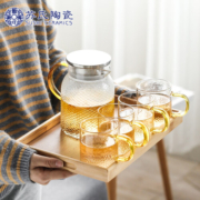 苏氏陶瓷（SUSHI CERAMICS）玻璃茶具套装 耐热高硼硅锤纹可烧煮泡茶壶茶杯带茶托盘可泡花茶水具组合