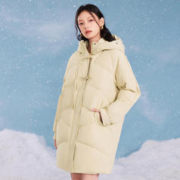 冰洁BENGEN 连帽羽绒服女2023新款秋冬牛角扣设计中长款休闲保暖外套女