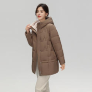 雪中飞 2023秋冬时尚简约防风保暖连帽立领休闲女式短款羽绒服