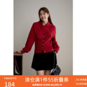 DUSHU 独束 大码女装甜美菱形绞花毛衣女冬新款立体层次可拆卸围脖针织毛衫 樱桃红 XL