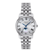 【刘亦菲金晨同款】天梭(TISSOT)瑞士女表卡森臻我系列小蓝针钢带石英手表女情人节礼物女 T122.223.11.033.00月相钢带