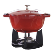 staub 珐宝多功能珐琅锅铸铁锅家用火锅煲汤焖烧炖锅煲烹饪锅具电磁炉 20cm（带底座+火锅叉）樱桃红