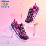 Skechers斯凯奇儿童鞋女童闪灯鞋春秋款运动鞋甜美发光大童休闲鞋302145L 黑色/多彩色/BKMT- 35