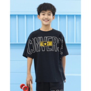 Converse 匡威儿童装男童短袖t恤套头打底衫夏季新款女童大童针织圆领T纯色小学生运动上衣潮 正黑色 150/72
