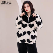 汀伊兰 品牌新款冬季女式长毛绒加厚保暖可爱简约可外穿家居服套装