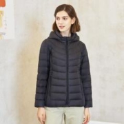 TANBOER 坦博尔 秋冬新款轻薄羽绒服女可脱卸帽时尚简约百搭保暖外套TD216236 黑色 170/92A