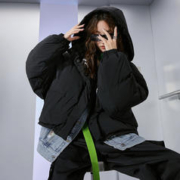 B.Duck 小黄鸭白鸭绒羽绒服女冬季款宽松双面连帽面包服潮