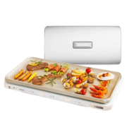 松下（Panasonic）聚嗨盘 家用电烤盘 多功能锅 料理锅 多用途锅 网红锅 左右独立控温 烤肉烧烤 无油不沾煎烤盘M1 水晶银【独立控温+不挑锅具+2000W火力】