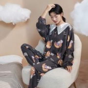 安之伴 开衫印花女士睡衣套装春秋款长袖长裤休闲宽松家居服可外穿