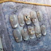 KGEG 纯手工穿戴甲 光疗美甲网红指甲贴片可拆卸 爱琴海 短T型 S