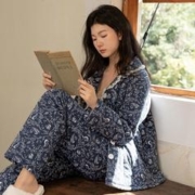 ZumashL 族玛士 睡衣女秋冬季三层夹棉袄加厚保暖加厚小碎花家居服套装冬天