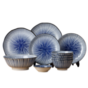 美浓烧（Mino Yaki）日本陶瓷餐具碗碟套装家用简约盘子碗组合中日式碗具 十草10头套装