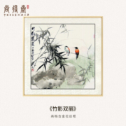 尚得堂手绘电表箱装饰画可推拉中式电闸开关遮挡箱免打孔 竹影双丽 推拉外框60*60覆盖尺寸56*52