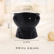 烁坭 陶瓷可爱猫碗黑色喝水高脚猫咪碗猫食盆狗碗宠物用品猫粮碗防打翻 可爱猫碗绅士款(黑色)