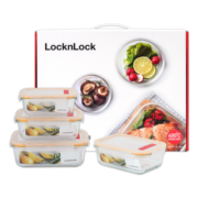 乐扣乐扣(LOCK&LOCK) 保鲜盒 微波炉饭盒玻璃便当盒四件套（380ml+630ml*2+1000ml） LLG445S911