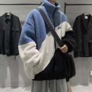 秋冬新款羊羔绒加厚连帽外套情侣款