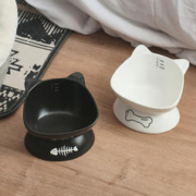大猫日记 猫碗猫食盆陶瓷高脚斜口狗盆狗碗保护颈椎大口径猫咪黑色喝水饭碗