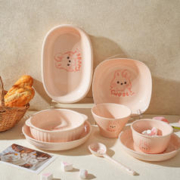 舍里 可爱兔餐具奶油风碗碟套装陶瓷儿童面碗菜盘饭碗早餐碗