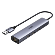 绿联USB3.0转千兆网口扩展坞分线器 笔记本网线转接头拓展坞RJ45有线网卡转换器适用苹果华为联想 Type-C供电【编织线身20CM】
