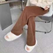 麦穗纹咖色加绒阔腿裤