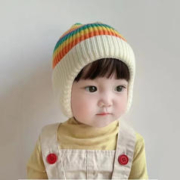 abay 宝宝帽子 冬季双层加绒男女童套头针织帽 儿童护耳套头帽 彩虹帽子适合1-6岁
