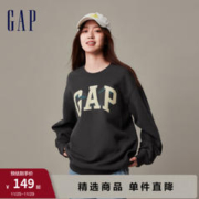 Gap 盖璞 男女装冬季2023新款LOGO碳素软磨抓绒卫衣宽松运动上衣 黑灰色