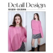 3COLOUR 三彩 2023冬季新款多巴胺毛衣圆领落肩袖宽松针织衫简约休闲女