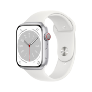 Apple Watch Series 8 智能手表GPS+蜂窝款45毫米银色铝金属表壳白色运动型表带eSIM手表 S8 MP4L3CH/A