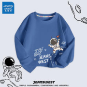 JEANSWEST 真维斯 男童长袖t恤纯棉秋装儿童秋款时尚上衣 牛仔蓝 登陆右下 150cm