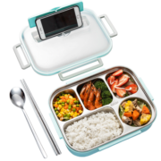 美厨（maxcook）304不锈钢饭盒 4.5cm加大加深五格学生饭盒保温盒2L配餐具MCFT111