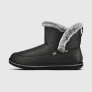 斯凯奇（Skechers）2023新款秋冬绒毛保暖加绒一脚蹬雪地短靴子女耐磨软底缓震鞋子 黑色BLK 35